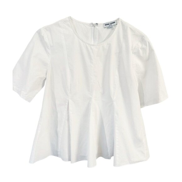 Opening Ceremony Womens Penn Pleated Short Sleeve Blouse White Size 6 - Picture 1 of 5